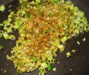 Finely chopped yucca stamens and pistils with southwest seasoning prior to adding petals.