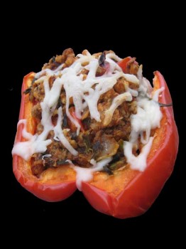 Wild mushroom and dock stuffed pepper, photoshopped to look out-of-this-world.