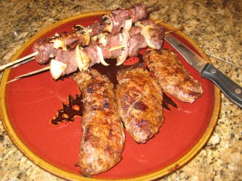 Venison grill fare: Wild dry-rubbed steaks and kabobs marinated in ginger rosehip vinaigrette. 