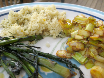 Sweet soy-glazed wild asparagus, Southwestern style cattail shoots, and couscous.